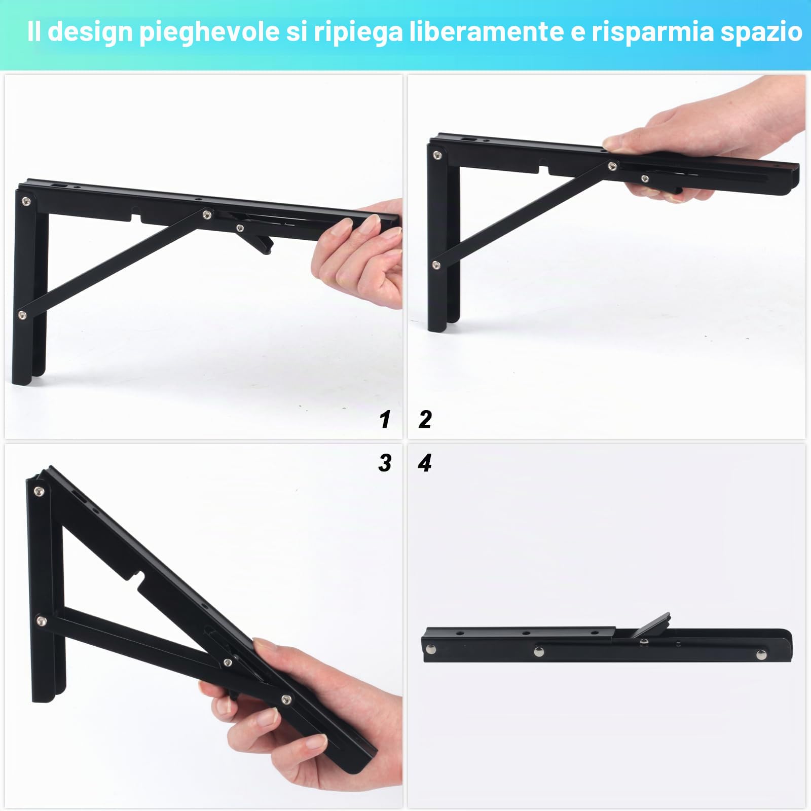 2 x Staffe Pieghevoli, Mensola Pieghevole, Reggimensola, Staffe Per Mensole Pieghevoli Pesant, 300mm Supporti per Mensole, Salvaspazio Supporto Tavolo da Parete Staffe Triangolari per Garage Cucina