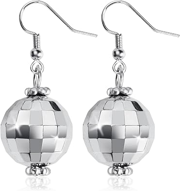Disco Ball Earrings for Women, Gold/Silver Disco Mirrorball Earrings Women 70s Outfits Accessories for Dance Party, Halloween