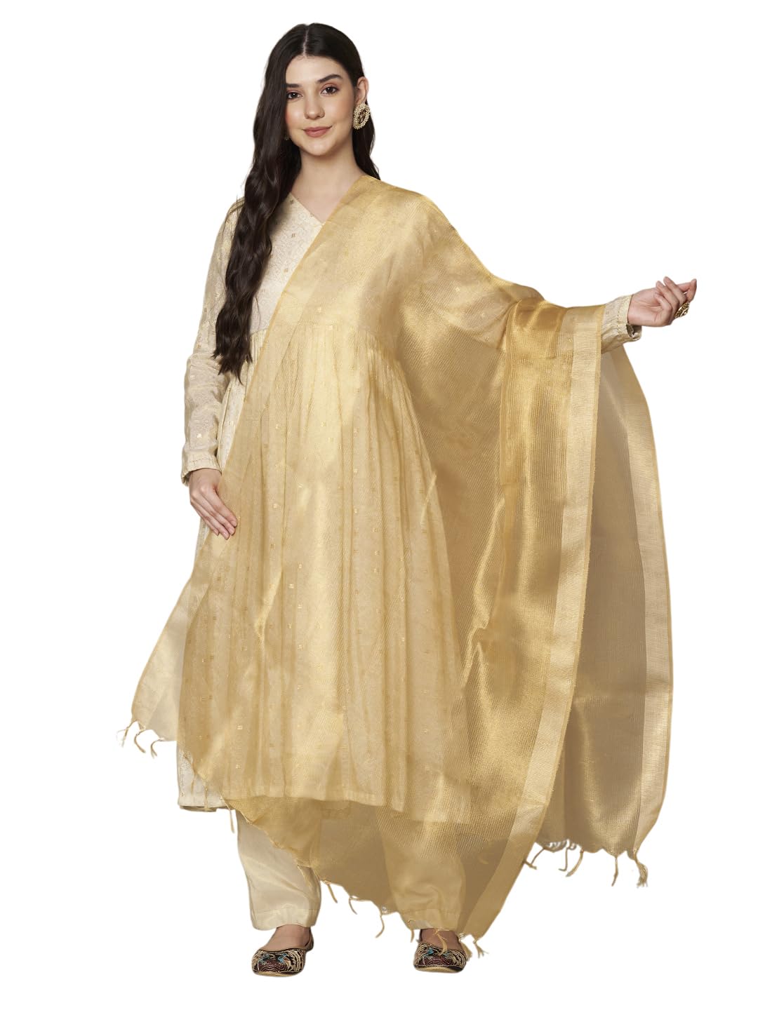 muffly Women Cotton Silk Golden Net Dupatta with Subtle Sheen | Elegant Festival Wear Accessory-picture-24