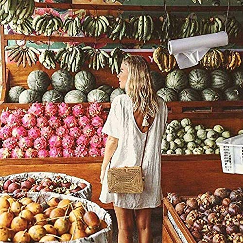 XMeng Rattan Bags for Women, Straw Round Bali Ata Handbags Woven Circle Crossbody Wicker Purse Adjustable Strap Boho Bag (Square) - Image 7