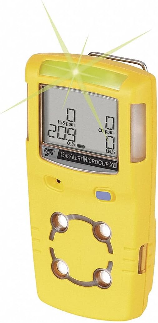 BW Technologies MCXL-XWHM-Y-NA GasAlertMicroClip XL 4 Gas Detector, CO, H2S, LEL and O2, Yellow