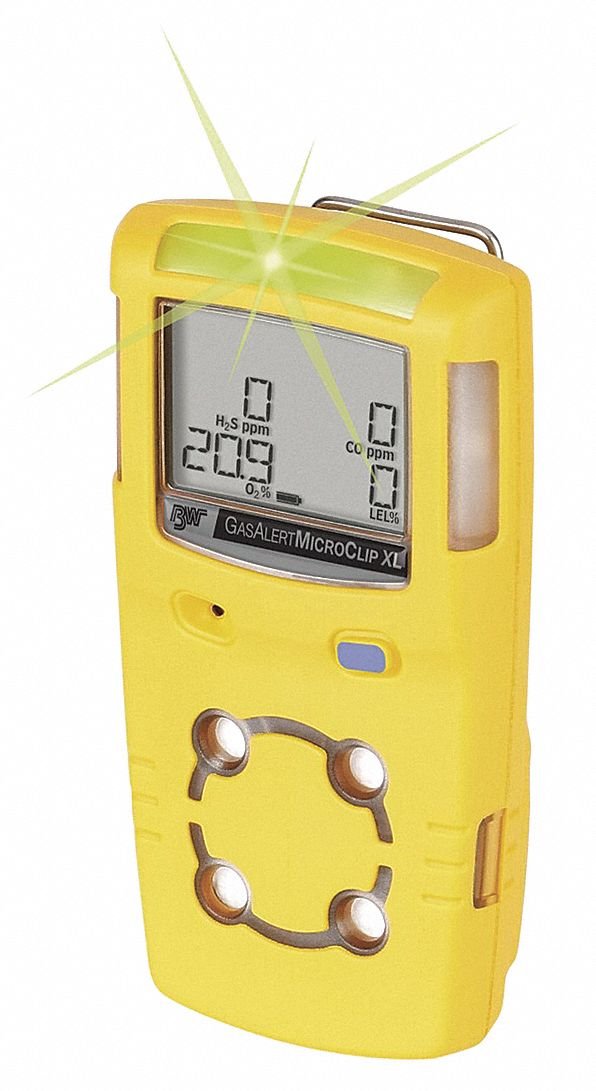 BW Technologies GasAlertMicroClip XL 4-Gas Detector - H2S, CO, O2, LEL Monitor for Industrial Safety, Yellow