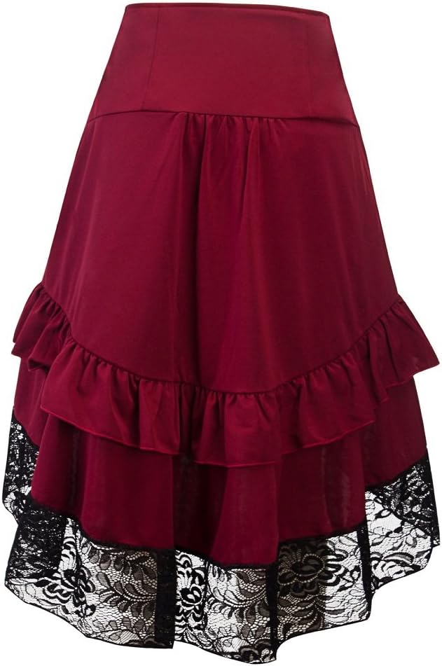 Sorrica Women's Steampunk Retro Gothic Vintage Ruffle High Low Gypsy Hippie Lace Party Skirt - Image 3