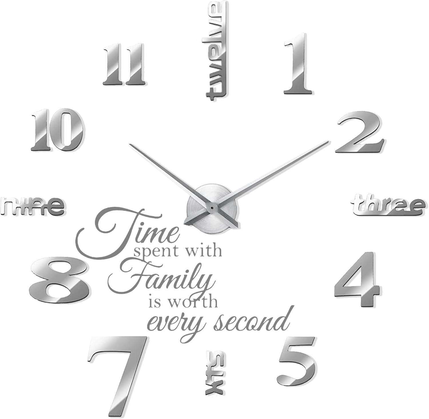 3D Wall Clock Frameless DIY Wall Clock, Big Clock with