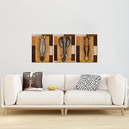 Miniatura 3 de Zlove Arte de pared africano, decoración de pared de animales, decoración de baño retro de safari, elefante, cebra, jirafa, pintura de vida