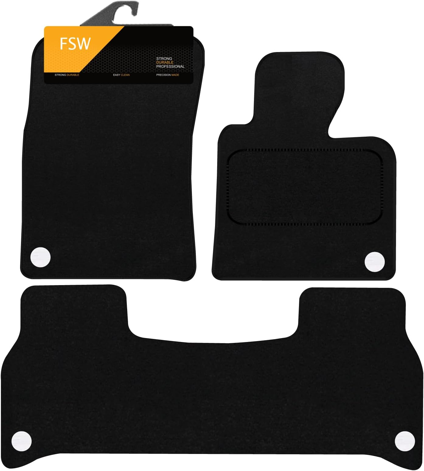 FSW - Tailored Mats - Fits LANDROVER Range Rover Vogue 2002-2012 - Black Carpet - Anti Slip Mat - Non Slip Car Floor Mat, Fitted With Granulated Backing, With Black Cloth Binding - 3 Pc Floor Mat