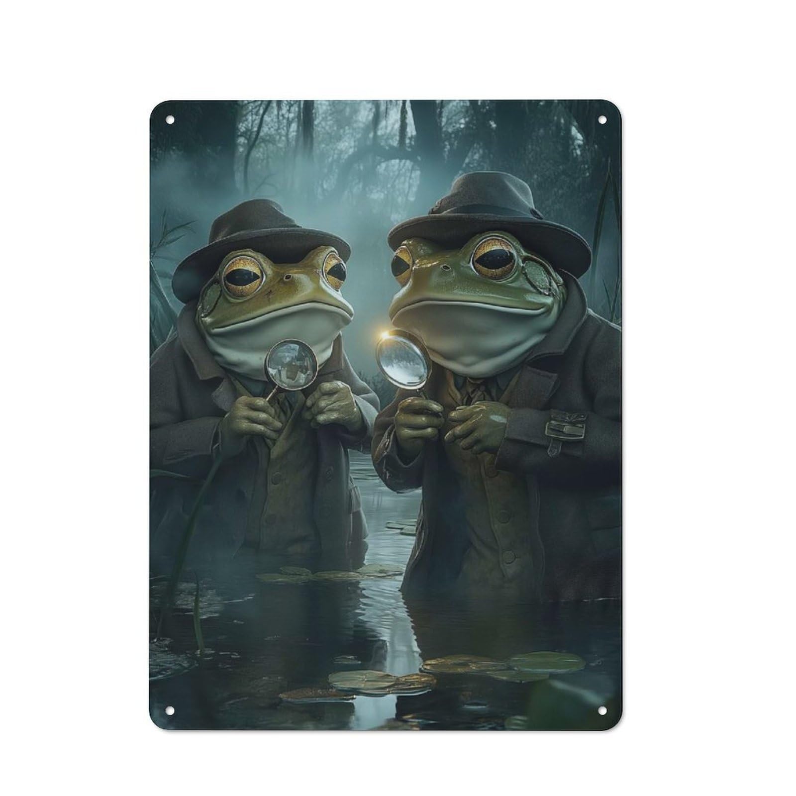 Junmoney Frog Detectives Metal Plaque 40X30cm With For Garage Wall, Retro Decor, For Garage Decor Collectors Refreshing A Room In Autumn