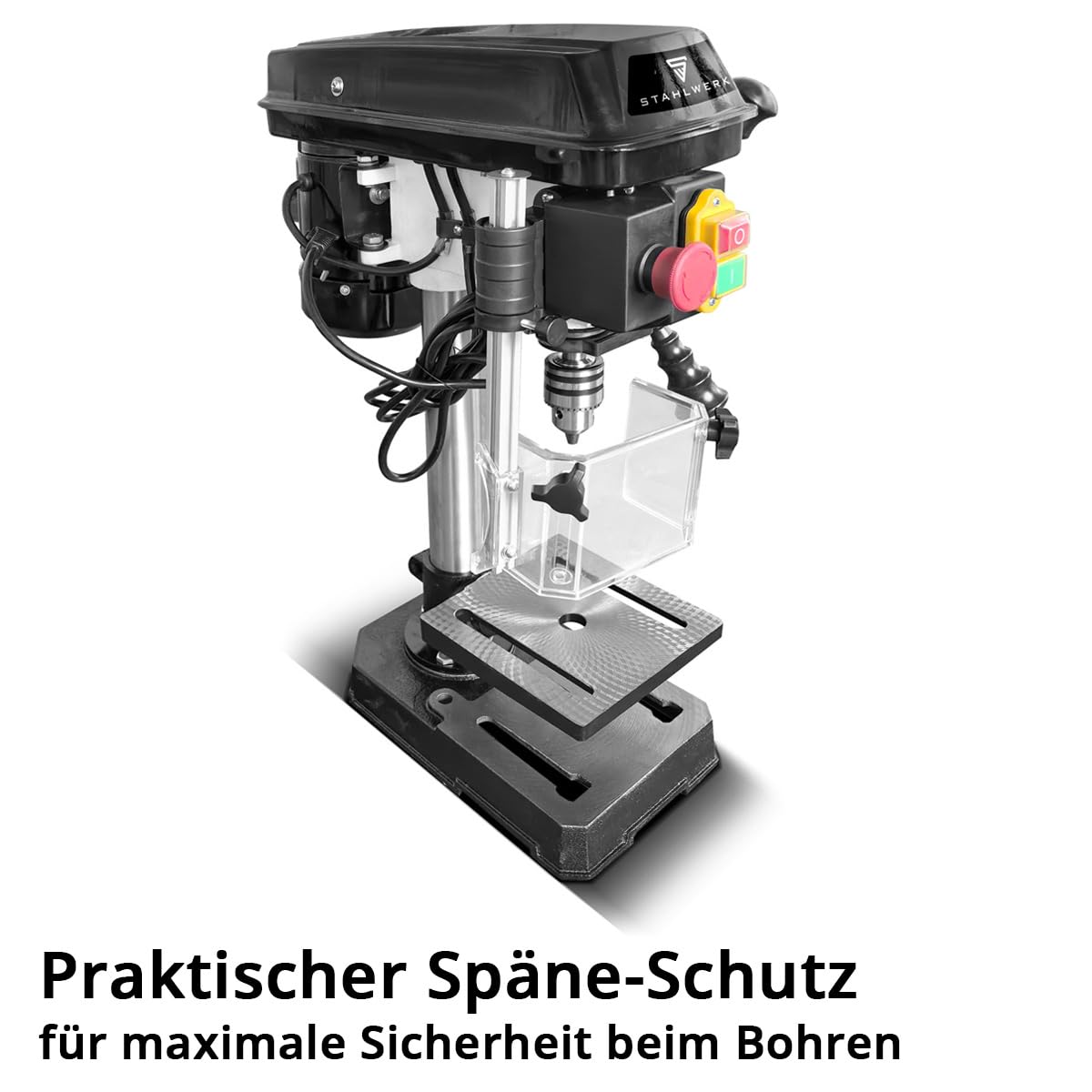 STAHLWERK Tischbohrmaschine 350 W – Bohrdurchmesser Ø 1,5-13 mm, 620-2.620 U/min, präzise Säulenbohrmaschine für Heimwerker, Metall- und Modellbau, robuster Bohrtisch, Metallfuß für stabilen Stand