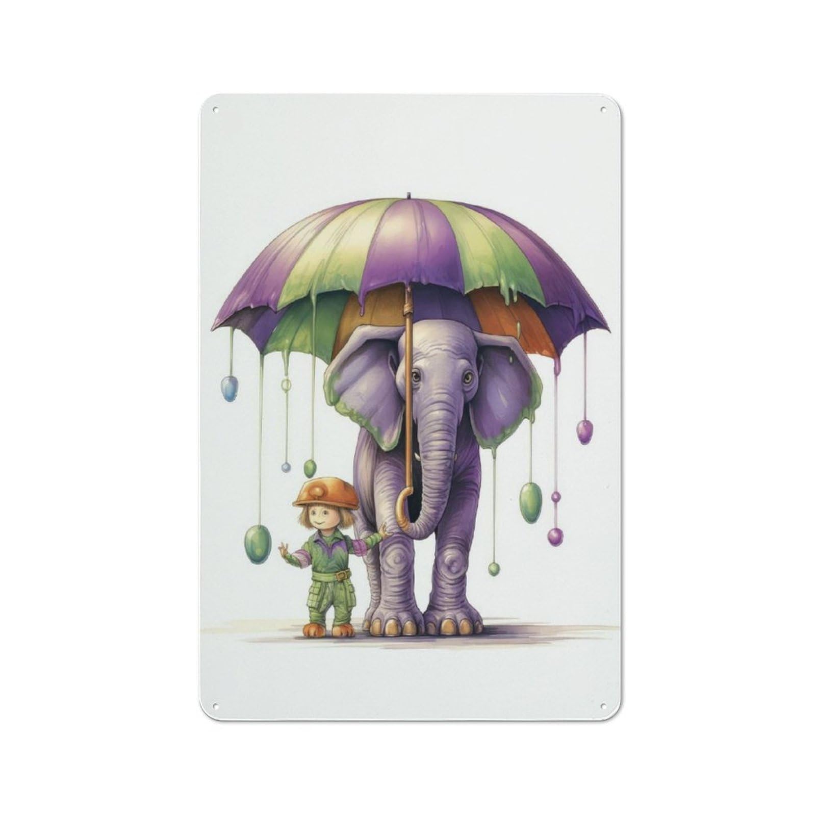 Rustic Tin Wall Sign 30x20cm Featuring The Boy And Elephant, Bistro Wall Plaque for Restaurant, Kitchen, Counter Or Breakfast Nook