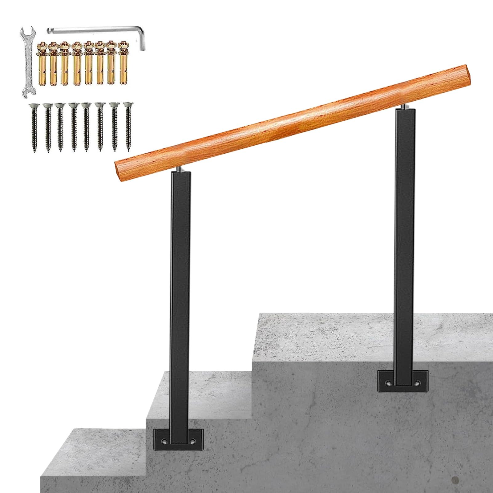Kit support rampe escalier 1 2 3 marches fer forgé réglable extérieur poteau sécurité