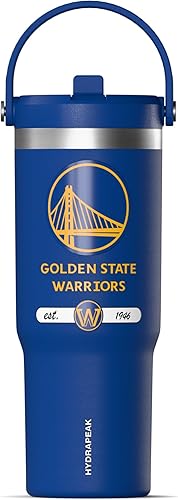 Hydrapeak x Vaso con licencia oficial de la NBA Golden State Warriors de 32 onzas con asa y tapa con popote, botella de agua de acero inoxidable a