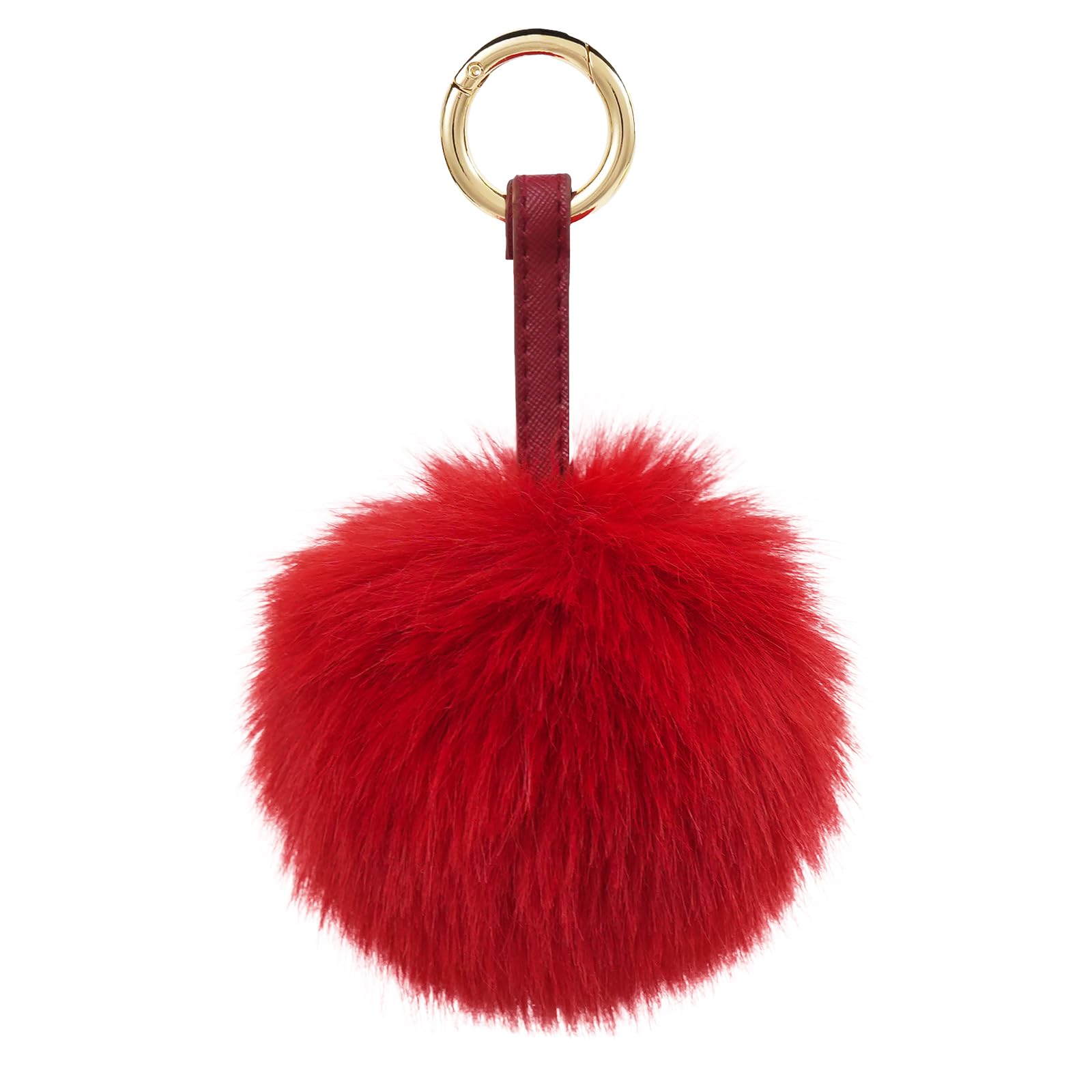 S.ROMZA Pom Pom Keychain Artificial Faux Fur Ball Keychains Fluffy Plush Keychain Pom Pom Bag Charm for Hand Bag Backpack Wallet Pendant Women's Key chain Decoration (Red)