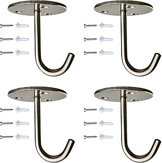 Stainless Steel Heavy Duty Ceiling Hooks - 60LBS Load Bearing, No Drill for Wood - Wall/Ceiling Mount Hooks for Kitchen, Garage - Hang Pots, Tools, Plants