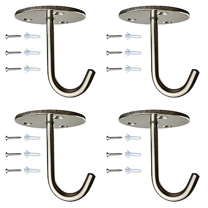 MIMOBEI Stainless Steel Utility Ceiling Hooks,60Lbs Heavy Duty Ceiling Hooks, Ceiling Plant Hook,for Hanging Pot and Pans, Plant Pots,Mugs,Lantern,Projection Screen(4 Pack)