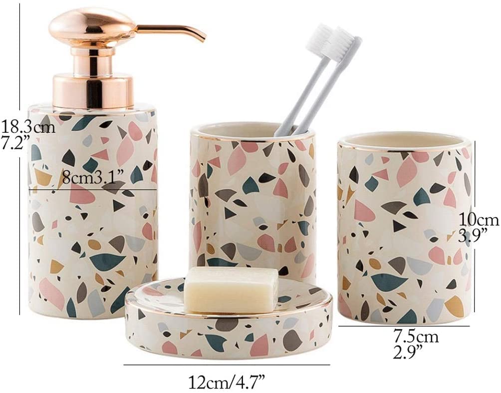 Badezimmer Set 4-teiliges Badezimmer-Zubehör-Set, Inklusive Lotionspender Mit Roségoldener Pumpseifenschale Als Einzugsgeschenk Dekoration Organizer(A)