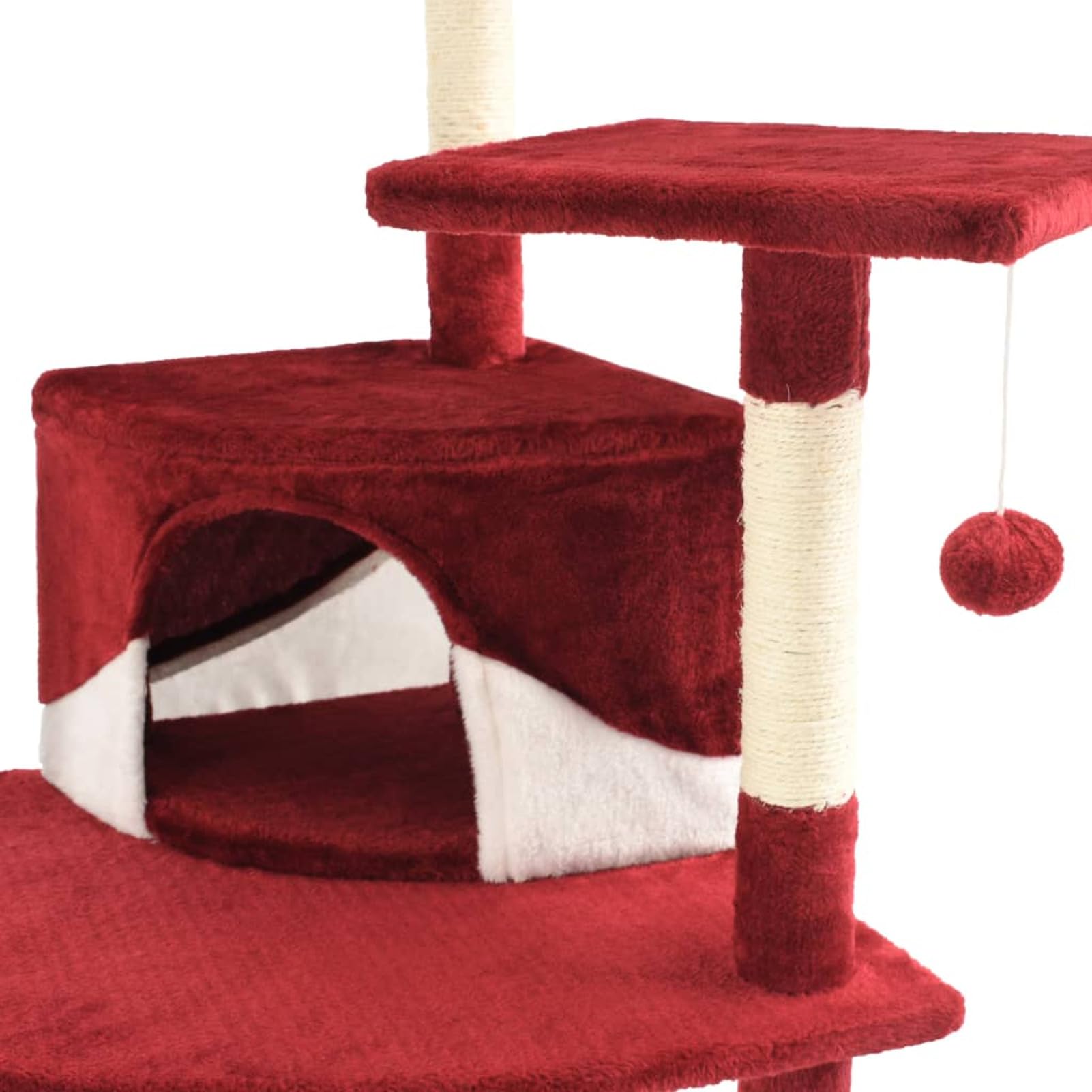 ARKEM Rascador para Gatos con Poste de sisal Rojo y Blanco 203 cm Poste Rascador para con Cuerda de Sisal, Colgante para Gatos y Manta Suave