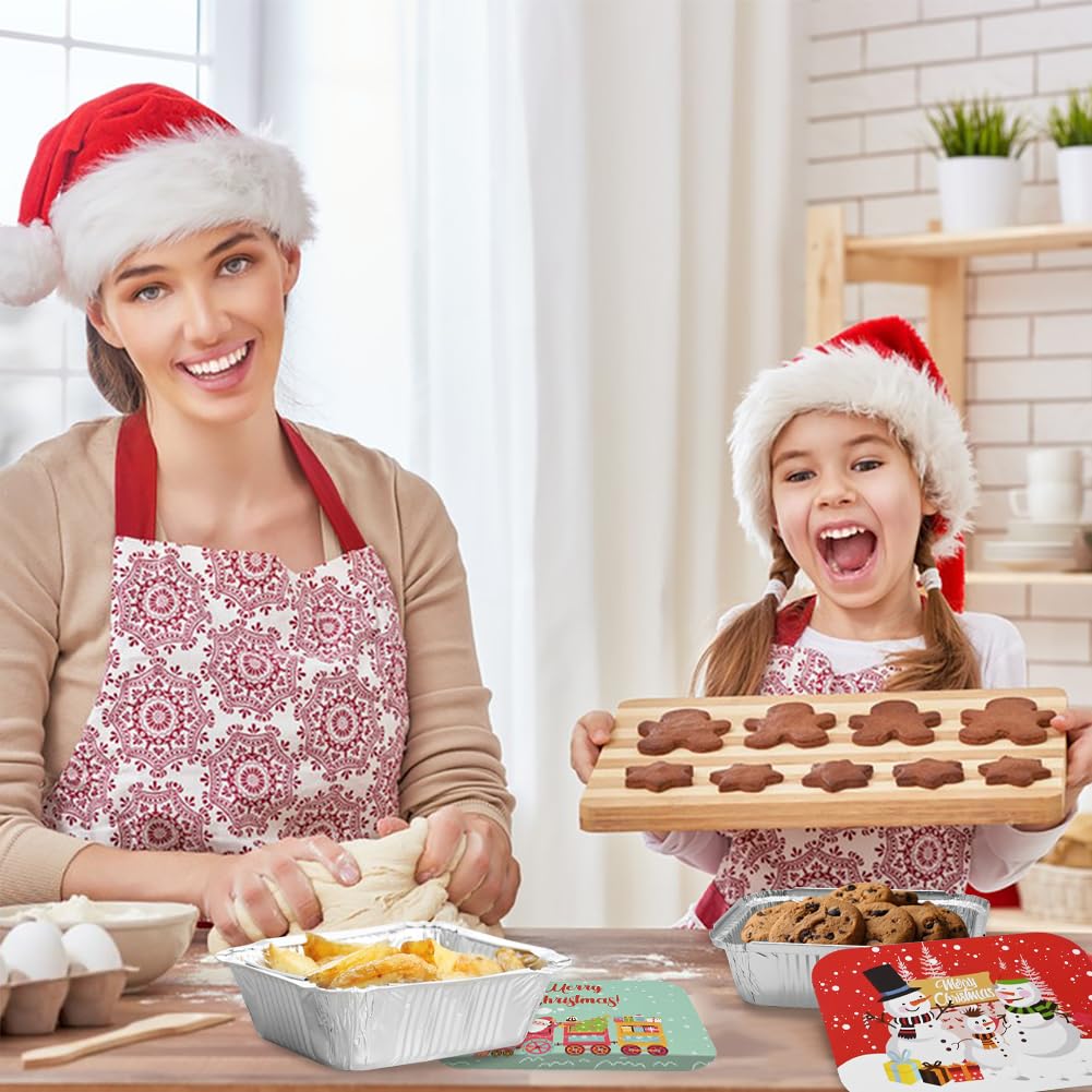 42 contenitori natalizi in lamina di latta con coperchio, rettangolari in alluminio, usa e getta, avanzi di cibo, biscotti, per feste di Natale, cottura e arrosti