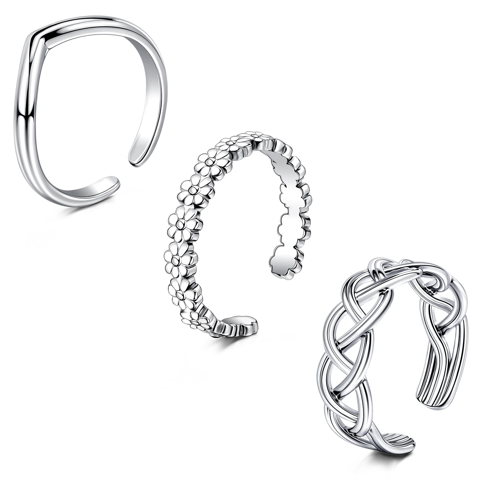 WillTen 2-4Pcs Gold Silber Zehenring Edelstahl einstellbar Bend Open Toe Ring, Blume Pfeil Blatt Plain Thin CZ Toe Finger Schwanz Ring Sommer Strand Fuß-Schmuck-Set für Frauen Männer