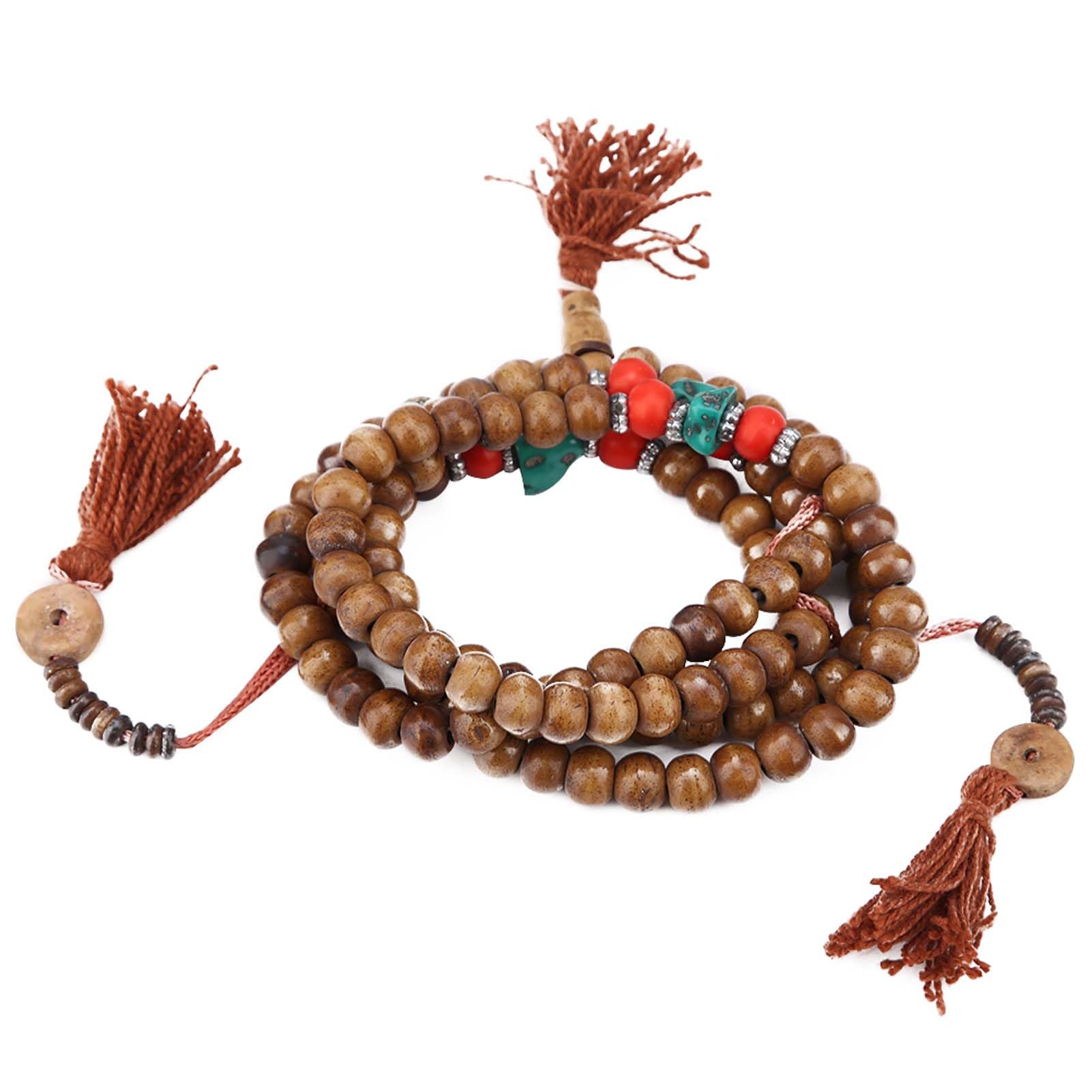 Hztyyier 108 Beads Tibetan Rosary Natural Yak Bone Prayer Beads Tibetan Mala Necklace Buddha Buddhist Stretch Bracelet