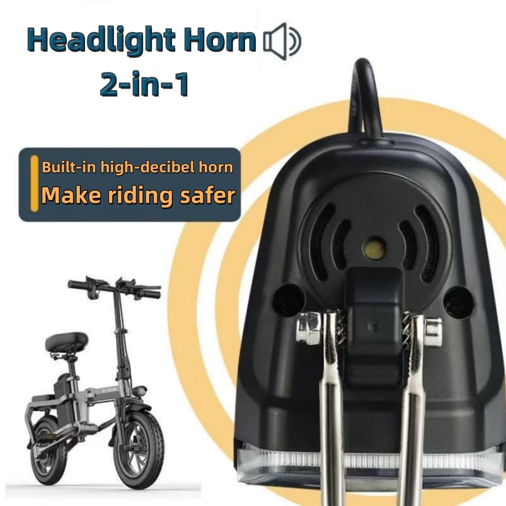 NULKOMMA Ebike Headlight with Horn 24V-60V Super Bright LED Light for Lithium Battery Electric Bike Scooter Cycling Headlight (5-pin Male)