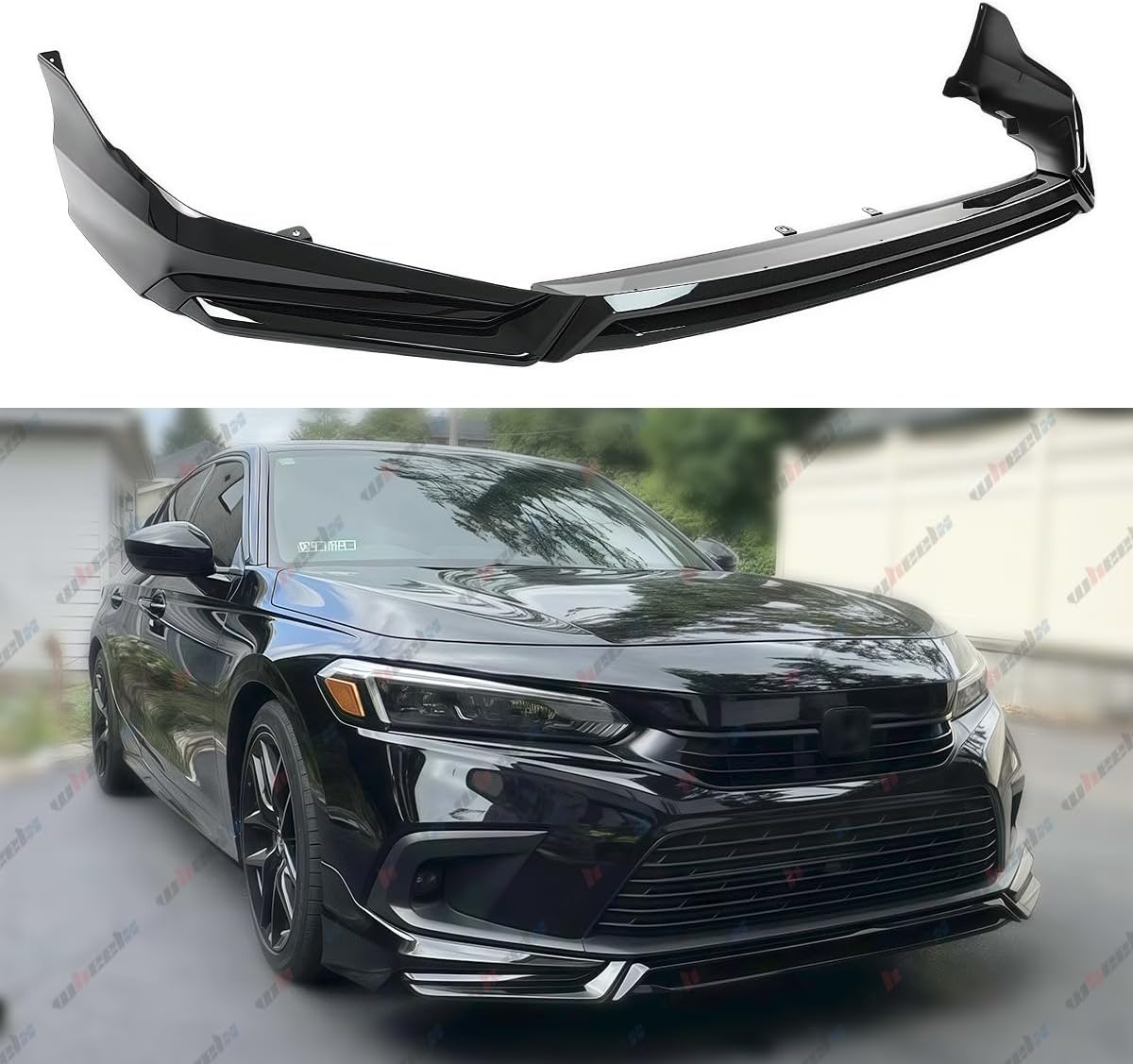 Front Lip Compatible with 2022-2024 Honda Civic, V3 Style Air Dam Lower Chin Bumper Splitter Protection Body Kit Fits for 4-Door Sedan & Hatchback 2022 2023 2024 (Black Pearl NH731P)