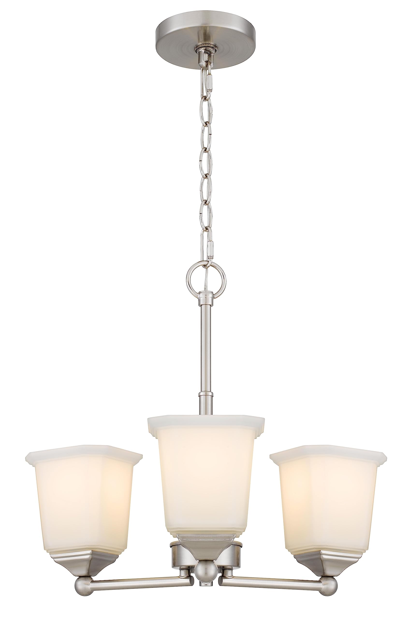 Tawson Nox 3-Light Chandelier Pendant Ceiling Light Brushed Nickle White Glass Shade Adjustable Height for Hallway, Entryway, Passway, Dining, Bedroom