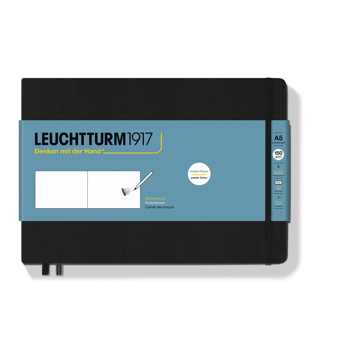 LEUCHTTURM1917 362366 Sketchbook Landscape (A5), Hardcover, 112 Pages (150 g/sqm), Plain, Black
