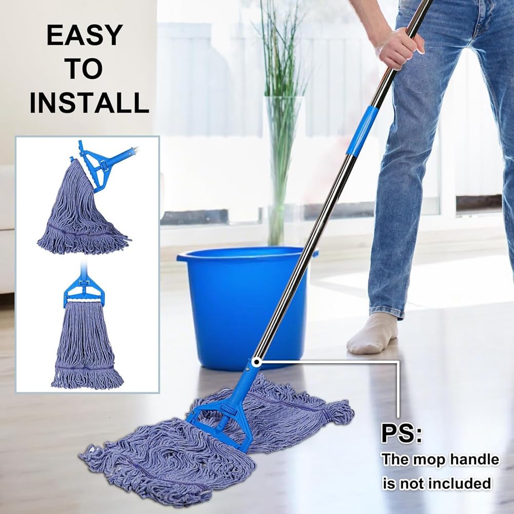 Aboiled Heavy Duty Mop Heads 4-Pack - Washable Cotton Rope Mop Heads Commercial Use, Blue