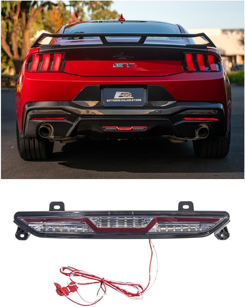 Replacement For 2024-Present Ford Mustang S650 Models | EOS Performance Package Replacement V-Shaped Smoked Lens LED Rear Third 3rd Brake Center Reverse Parking Back-Up Light
