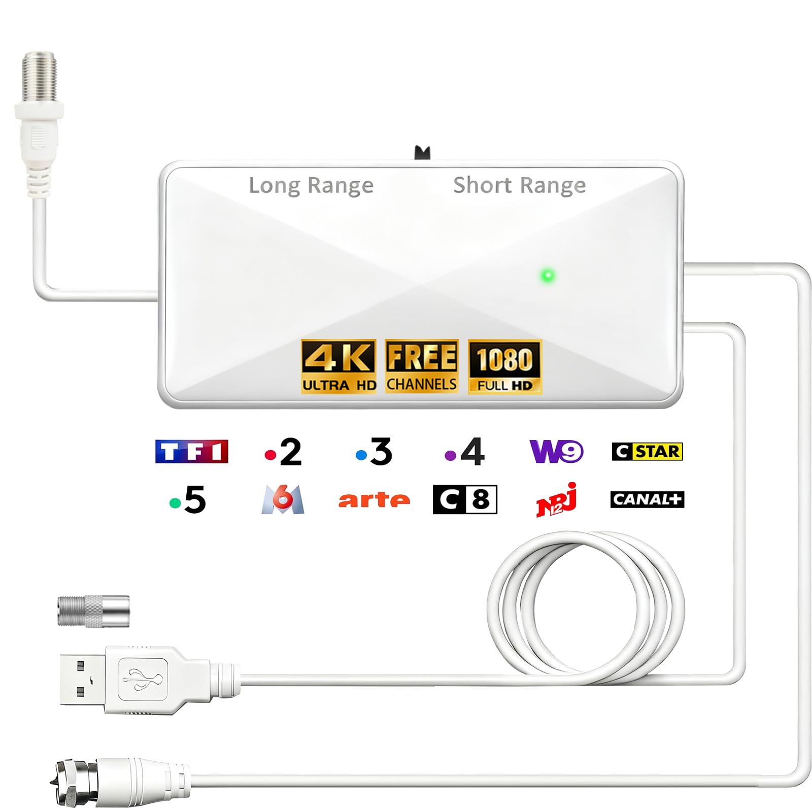 Amplificateur Antenne TV, Alimenté par USB, Gain Elevé 25dB, Booster de Signal pour TNT/DVB-T2, Compatible Antenne Intérieure et Extérieure, Amélioration de Réception (White)