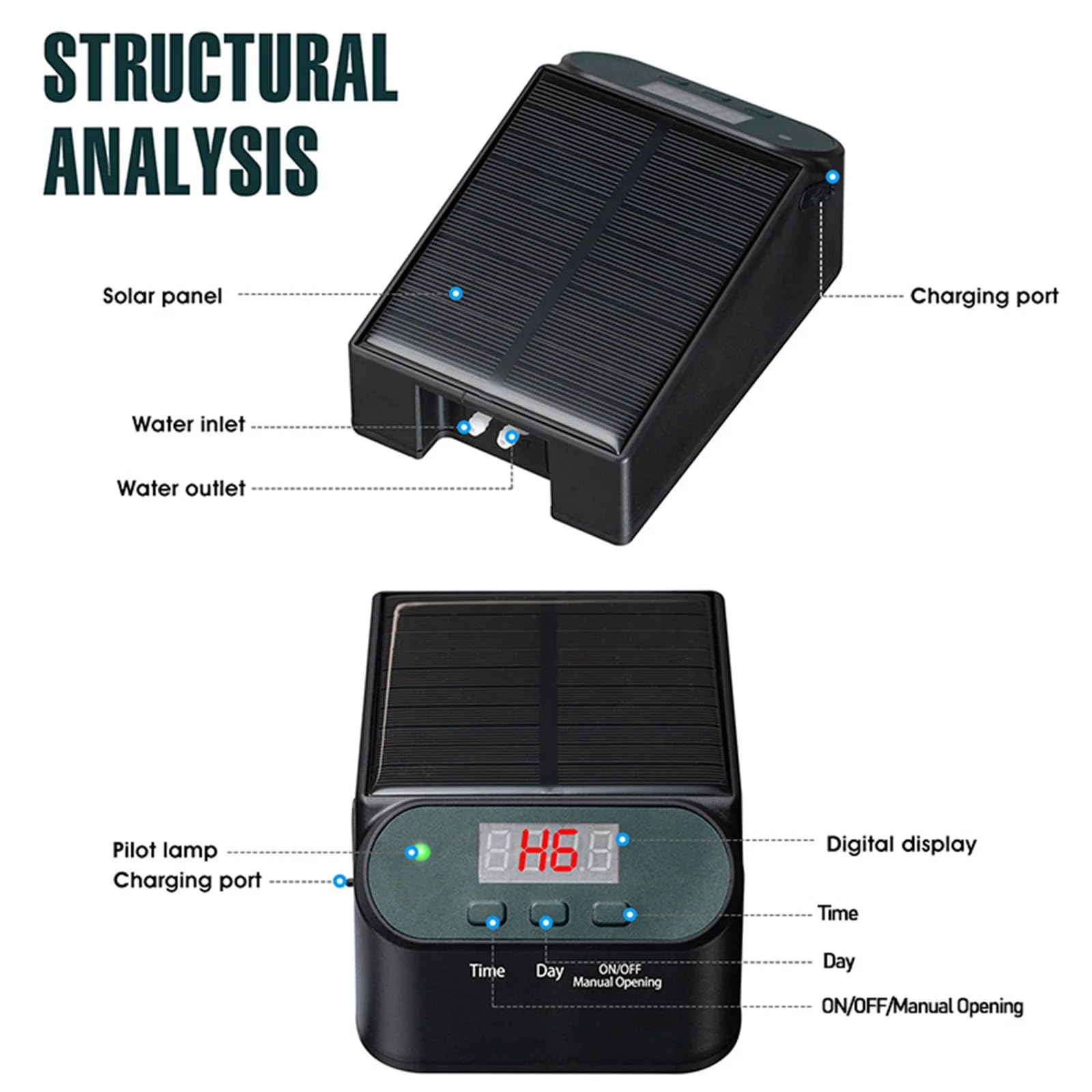 Sistema di Irrigazione Automatico Solare per 15 Piante in Vaso, Kit di Irrigazione a Goccia con Timer Programmabile della Pompa dell'Acqua, Antisifone, Display LED e Alimentazione USB