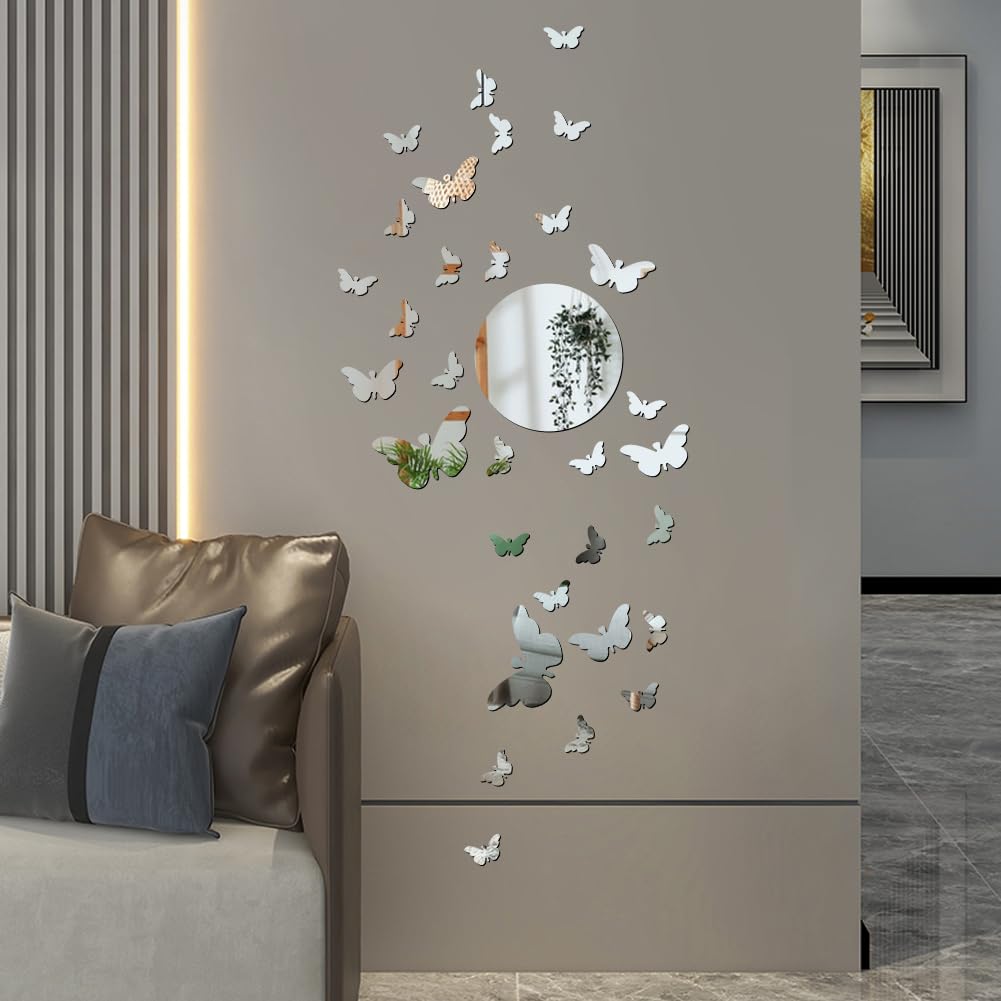 Adesivi Murali Farfalle Rosa - 6 Fogli Di Decorazioni In Vinile Per Cameretta, Soggiorno E Camera Da Letto - Rimovibili - 4
