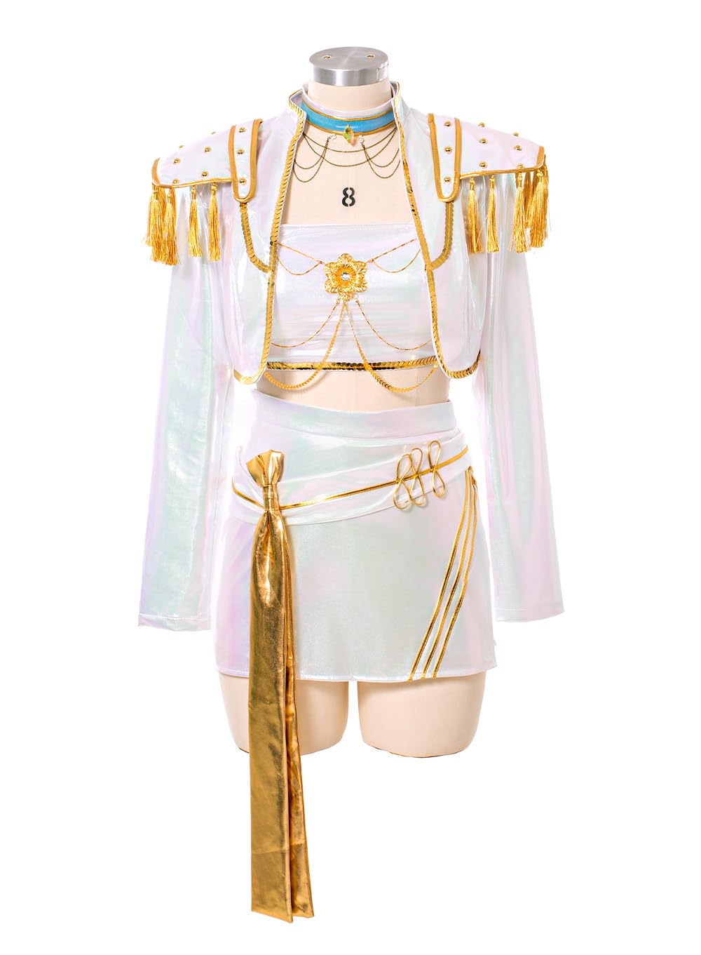 OSIAS Women Mira Cosplay Costume White Stage With Dazzling Laser Design，XS