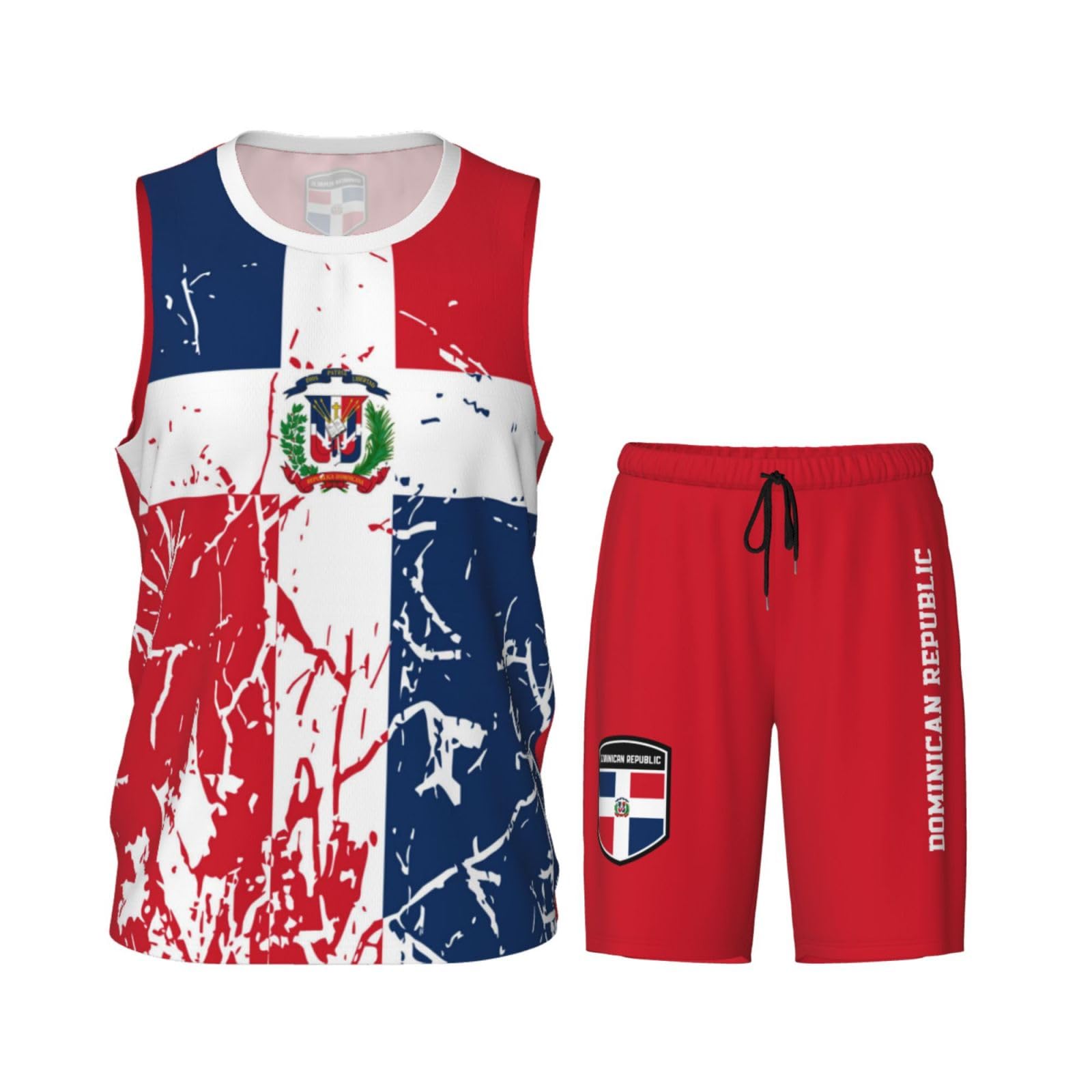 Dominican Republic Flag Grain (2) Basketball Jersey Uniform Suit for Men Women Adults Training Athletic Set
