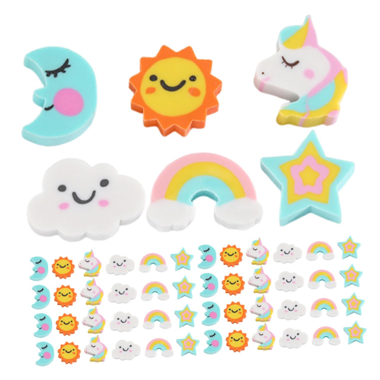SEWACC 180pièces Gommes Mini pour Garçon Fille Vrac Motifs Étoiles Arc-Ciel Lune Gommes De Dessin Animé pour Crayons Fournitures Scolaires