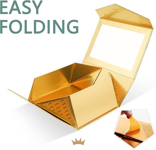 Miniatura 5 de PACKQUEEN Caja de regalo de Navidad dorada con ventana, 9x6.5x3.8 pulgadas, caja de regalo transparente para regalo que contiene cinta, tarjeta,