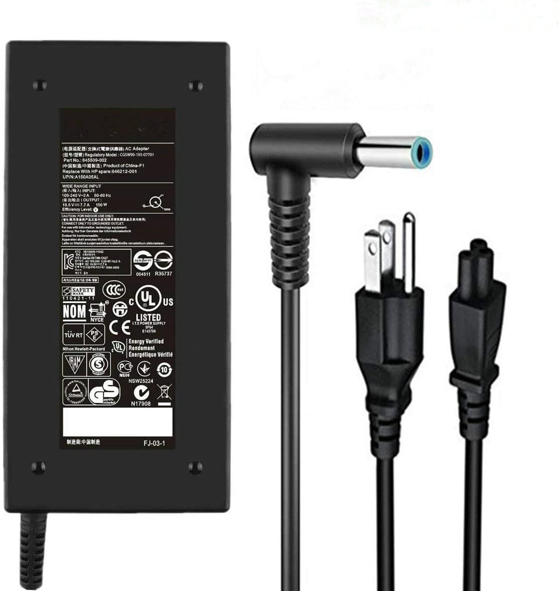 150W AC Adapter Fit for HP ZBook Studio Victus 15, OMEN by 15 17, Pavilion Gaming 15 17, TPN-CA11 TPN-DA09 150W 135W 120W HP Laptop Charger Power Cord