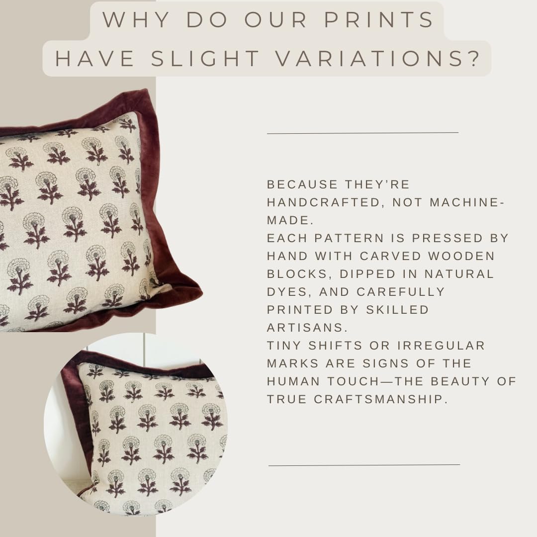 Palm & Loom 100% Cotton Linen Cushion Cover - Decorative Throw Pillow Case with Grey & Wine Print with Flange - Modern Traditional Living Room, Bedroom Pillow Cover (Jama, 20" x 20" (Pack of 1))