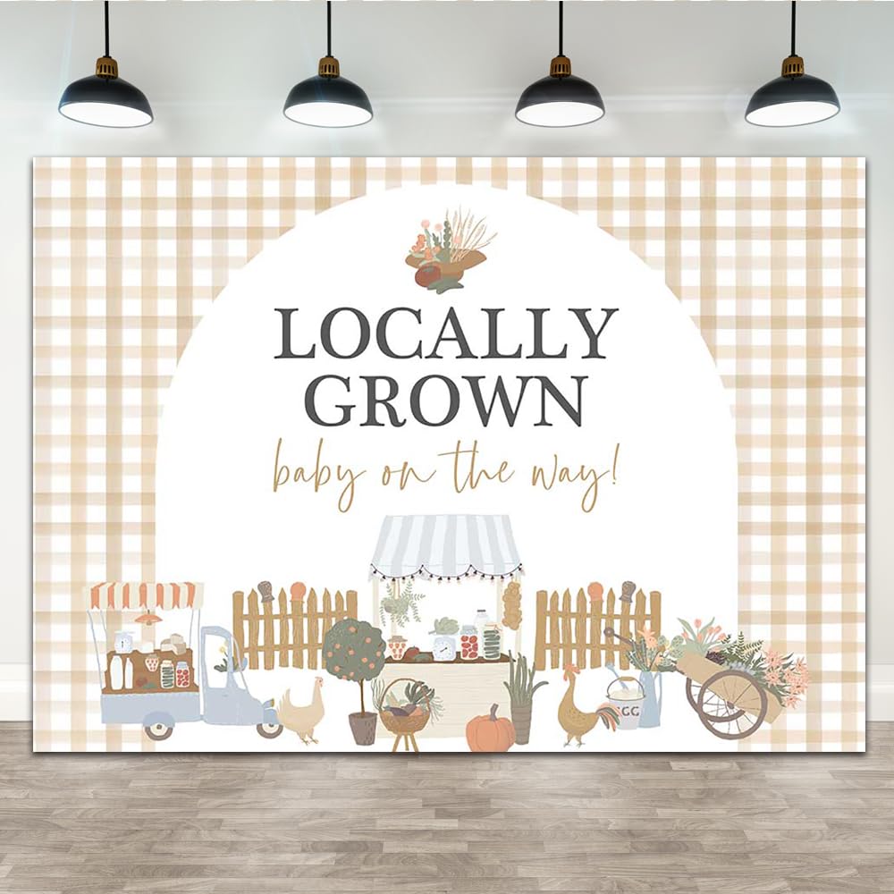 Lofaris 7x5ft Locally Grown Backdrop Baby on The Way Baby Shower Background Farmhouse Animals The Farm Yard Photography Farmers Market Party Decorations Photo Booth Supplies