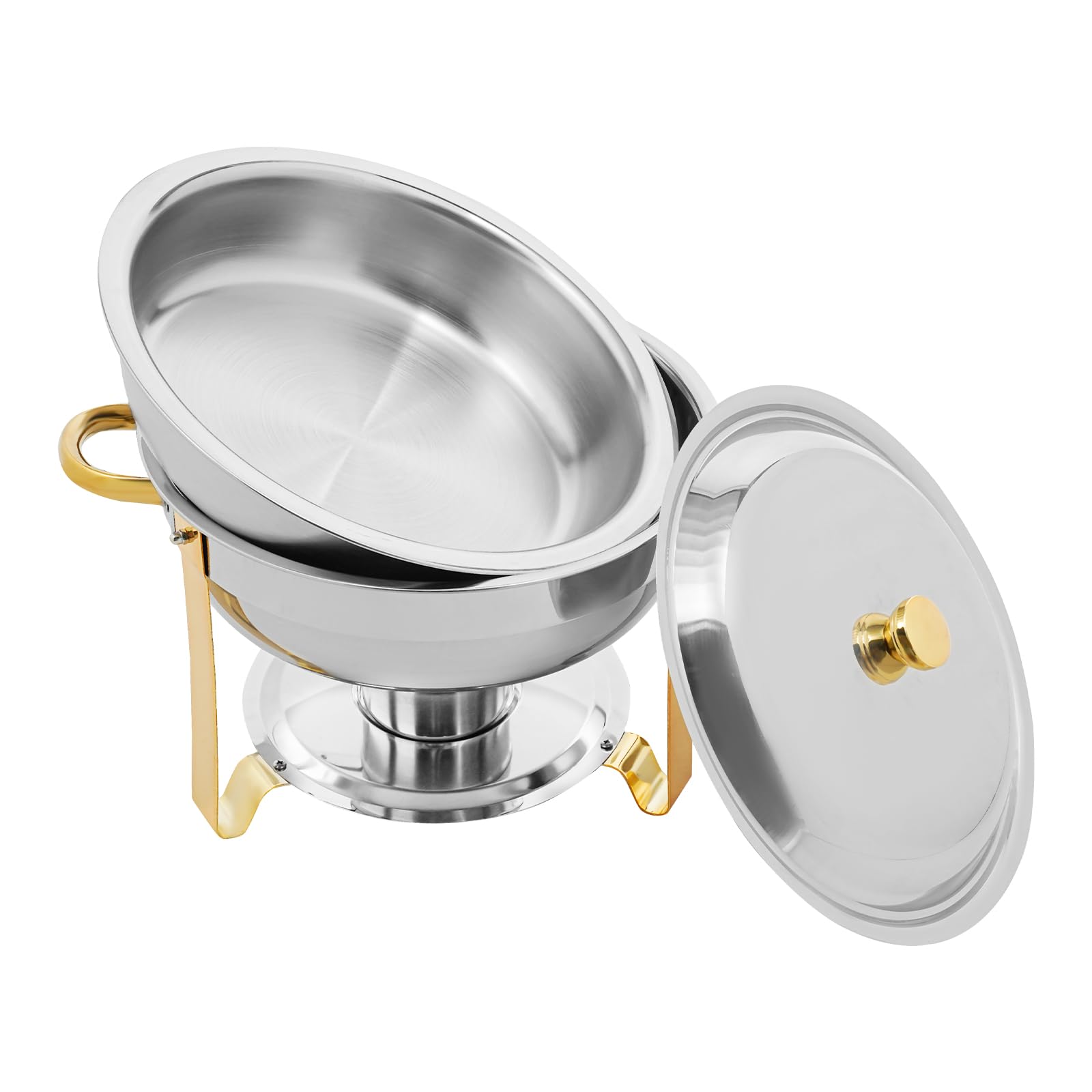 2 sztuki 4,5 l ze stali nierdzewnej Chafing Dish okrągłe podgrzewacze do żywności, podgrzewacze do zupy, pojemniki gastronomiczne, zestaw do cateringu, bufetu i na imprezę (srebrny + złoty)