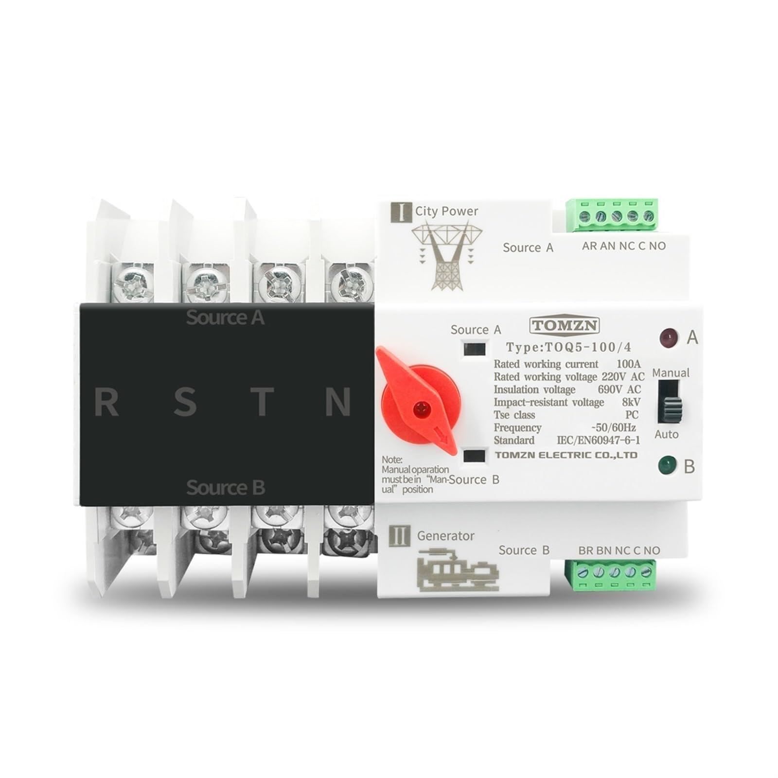 Podwójny automatyczny przełącznik transferu ATS DIN Rail 2P 3P 4P przełączniki przełączników elektrycznych nieprzerwane zasilanie 63A 100A Mini(110V 63A, 3P)