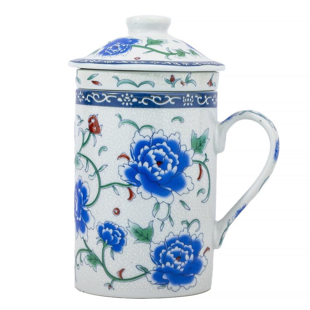 lachineuse - Tea Cup Infusion - Peonies Motif - Queen of Flowers - Porcelain - Multi-Coloured - Height 14.5 cm - Asian Decoration Gift Idea