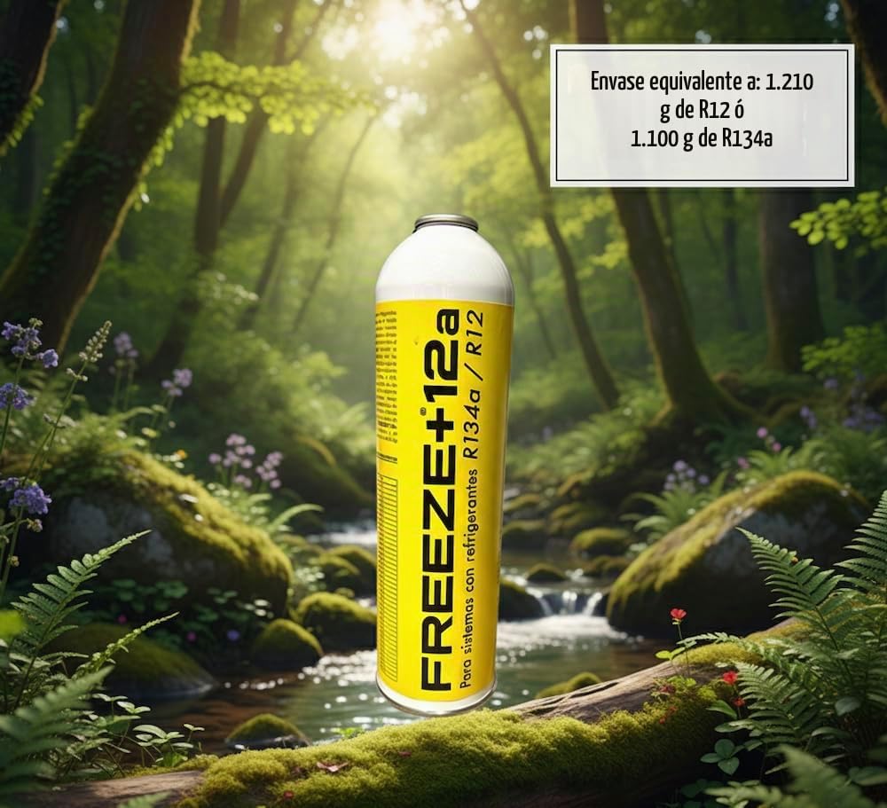PACK 3 Envases FREEZE +12A Gas Refrigerante Orgánico Ecológico, compatible con R134a/R12, 420g cada envase, Envase desechable 1000ml para sistemas de aire acondicionado de automóviles