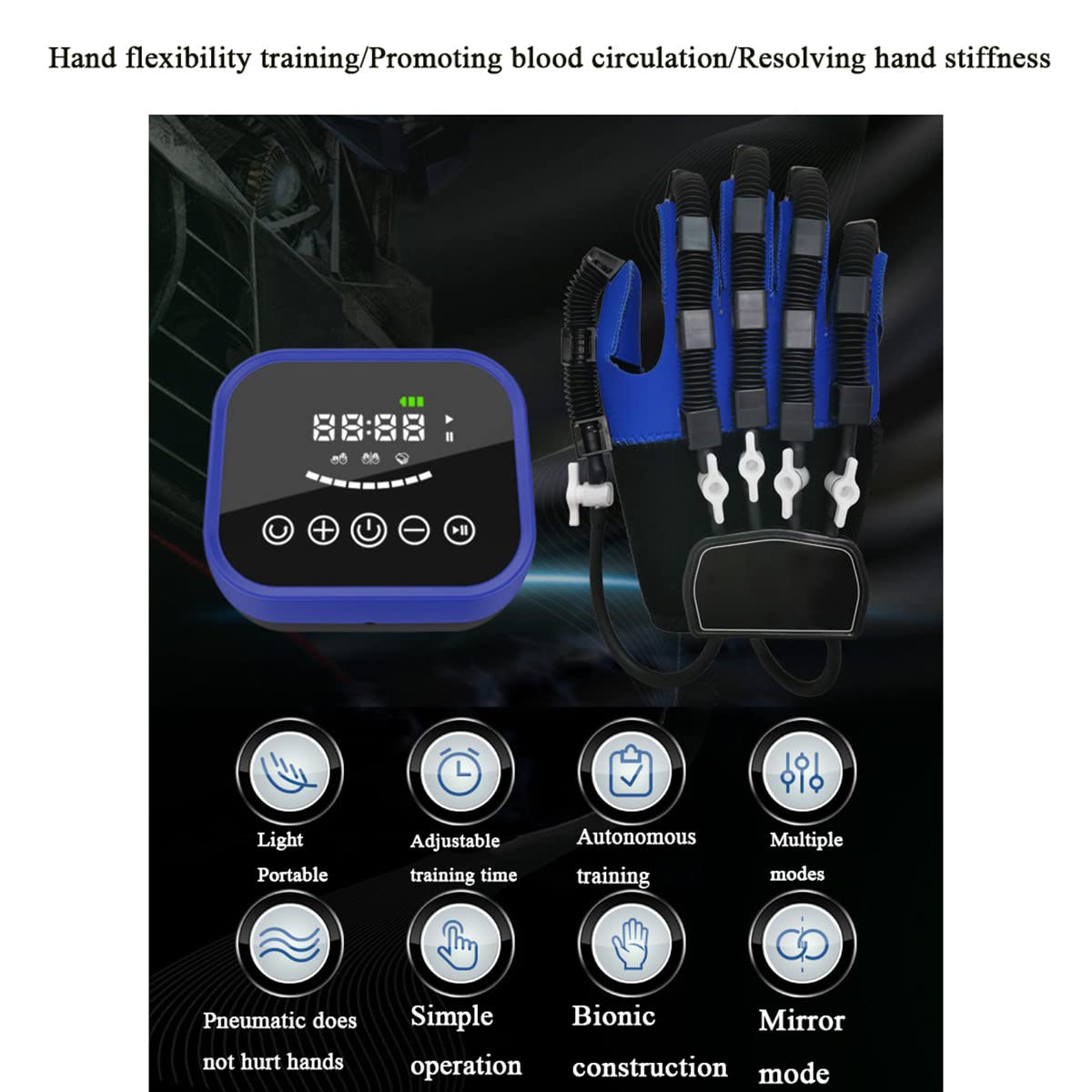 Entrenador de rehabilitación de Dedos para hemiplejia Guantes robóticos, Entrenador de flexión y extensión de Dedos Pantalla LCD para Entrenamiento de muñeca y Dedos,RightHand-L