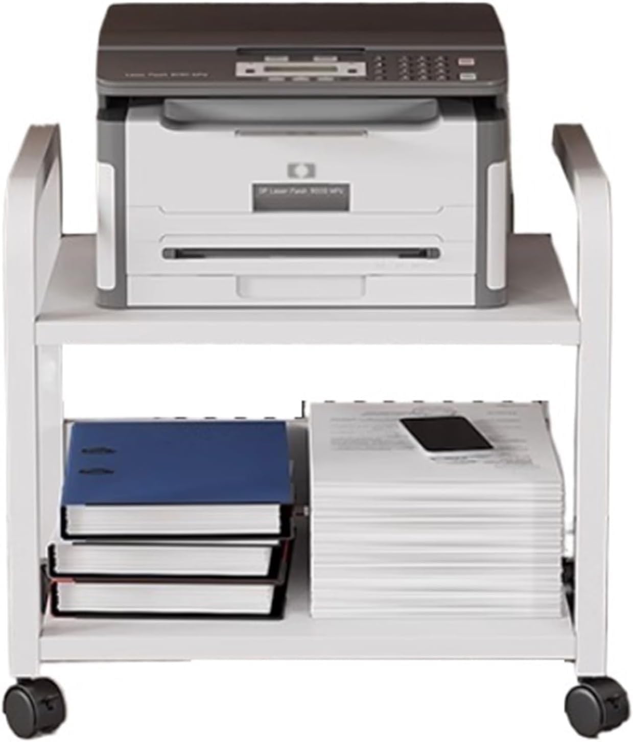 Mobiler Druckerwagen mit Rädern, robust, CD-Player-PC-Tower-Ständer, Metallstahlrahmen, Kleiner Drucker-Tischhalter, für unter dem Schreibtisch, zu Hause, im Büro, 2 Ebenen (50 x 4