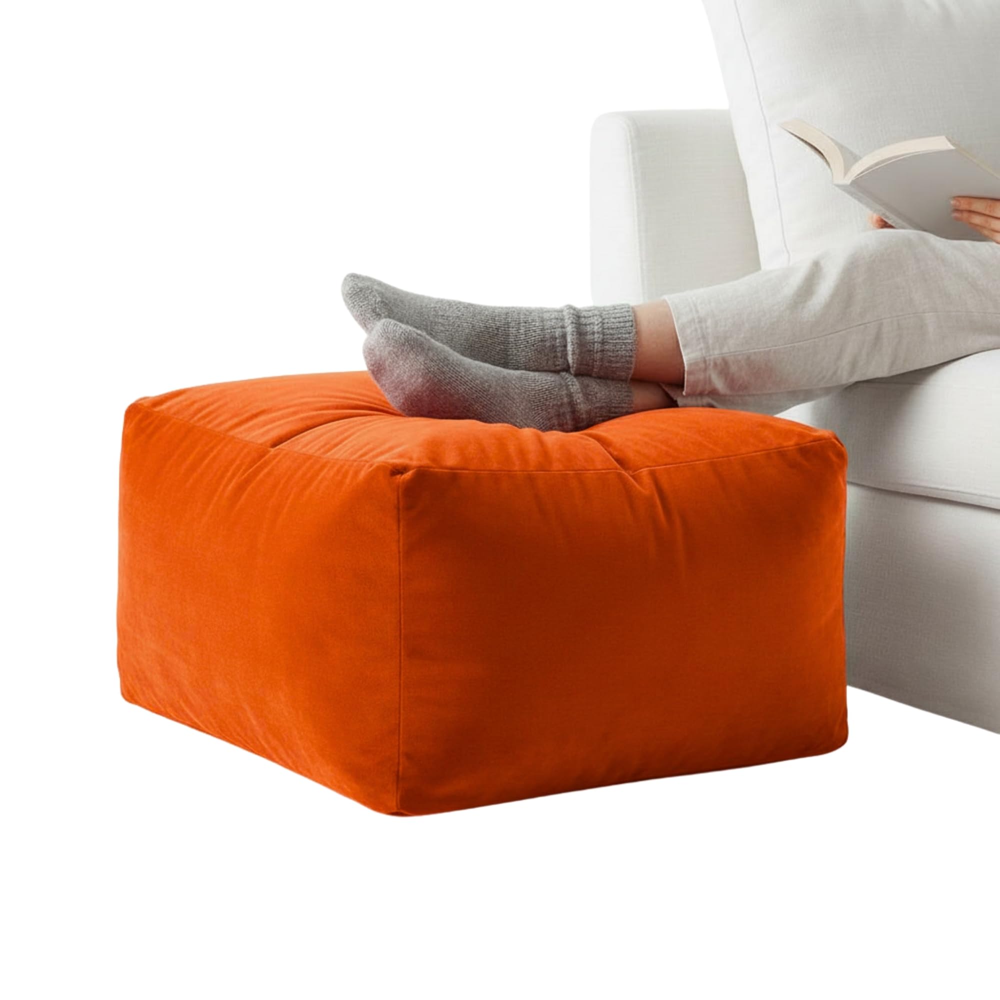 Kosiproducts Velvet Beanbag Ottoman Rectangle Footstool Pouf Chair Pouffe Soft Plush Feel (Pumpkin 45x35x15) โ image 1