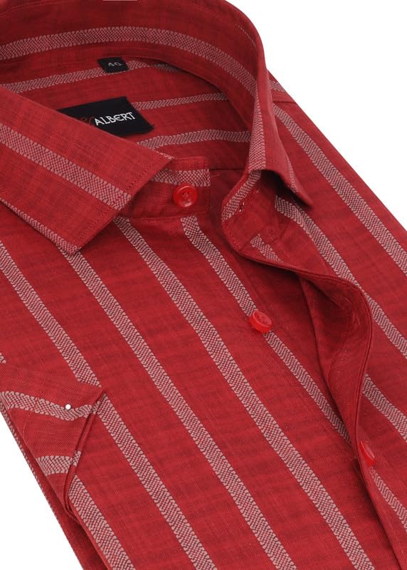 Image of MARK & ALBERT Men's Half Sleeve Cotton Linen Striped Shirt