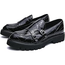 Mens Slip-On Patent Leather Platform Loafers with Double Buckle,Classic Non-Slip Penny Loafers Dress Driving Moccasins Casual Fashion Boat Shoes