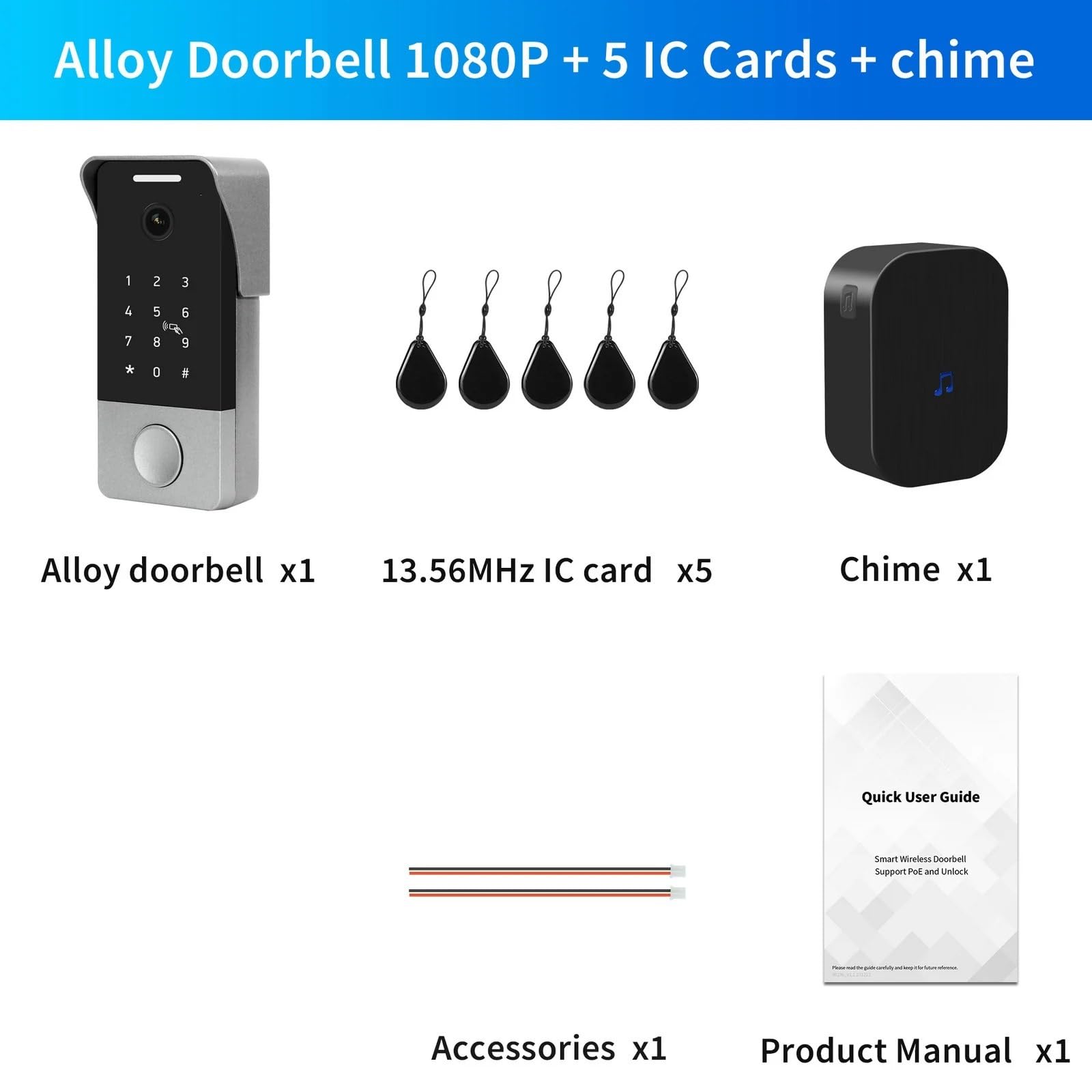 Sonnette sans Fil, visiophone Intelligent Tuya, déverrouillage RFID par Mot de Passe, Panneau d'appel en Alliage, étanche for l'extérieur, Connexion RJ45 Grand Angle