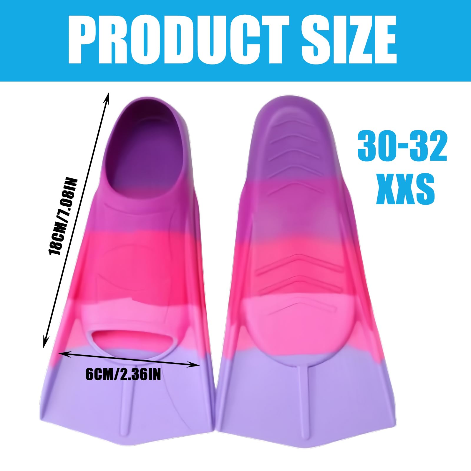 Pinne da nuoto per bambini XXS [30 – 32], 100% silicone, pinne corte, pinne per bambini per allenamento e lap arcobaleno pinne nuoto per bambini carine corte in silicone